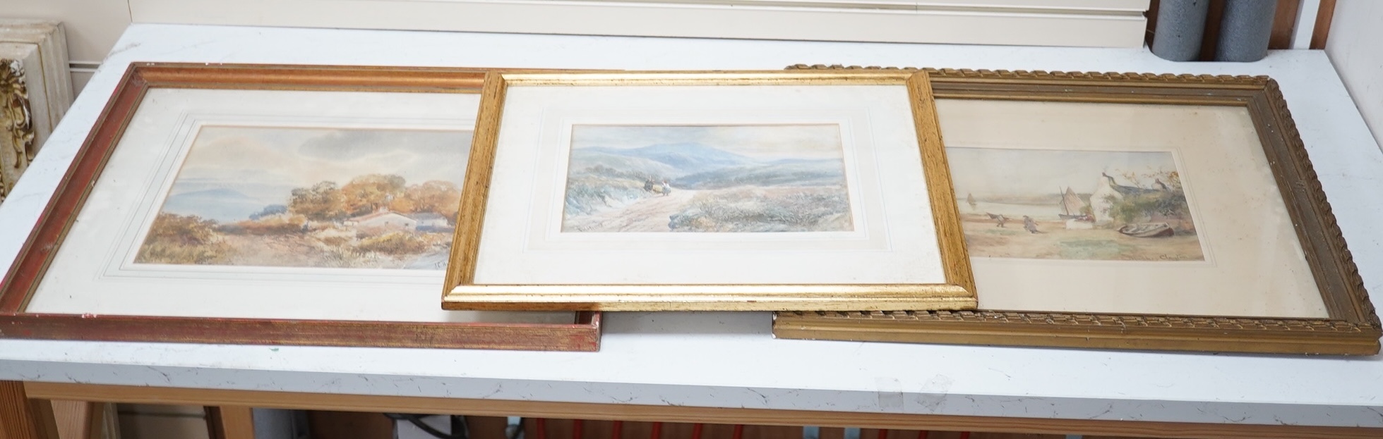 Three 19th/20th century watercolours, rural landscapes and a harbour view by J Hughes Clayton, largest 32 x 22cm